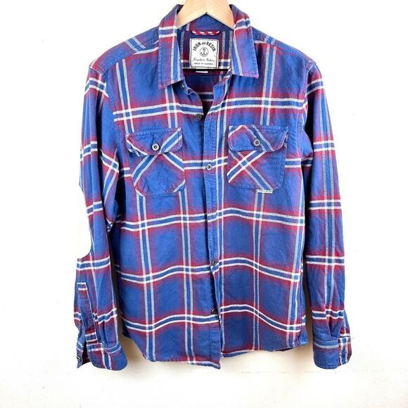 Iron and Resin Red Plaid Freedom Riders Cotton Flannel Shirt Men’s S-M Read - Picture 1 of 11